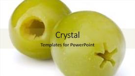  Presentation with shades of olive green - Colorful presentation theme enhanced with oil oliva - green olives fruits isolated backdrop and a  colored foreground