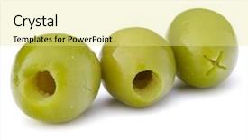 Presentation with white green - Presentation consisting of oil oliva - green olives fruits isolated background and a  colored foreground