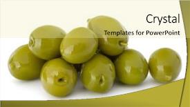 Presentation with white green - Presentation theme featuring oil oliva - green olives fruits isolated background and a  colored foreground