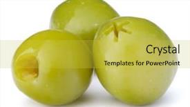  Presentation with white green - Audience pleasing PPT theme consisting of oil oliva - green olives fruits isolated backdrop and a  colored foreground