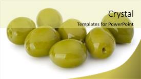  Presentation with white green - PPT layouts with oil oliva - green olives fruits isolated background and a  colored foreground