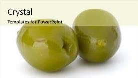 Presentation with white green - Presentation design consisting of oil oliva - green olives fruits isolated background and a  colored foreground