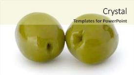  Presentation with white green - Audience pleasing presentation consisting of oil oliva - green olives fruits isolated backdrop and a  colored foreground