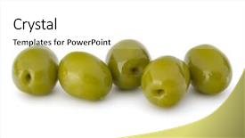  Presentation with white green - Presentation design having oil oliva - green olives fruits isolated background and a  colored foreground