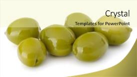  Presentation with guava fruits fresh green fruit - Slide deck consisting of oil oliva - green olives fruits isolated background and a  colored foreground