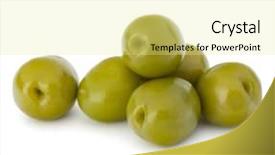  Presentation with white green - Presentation theme having oil oliva - green olives fruits isolated background and a  colored foreground