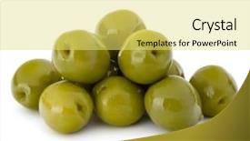  Presentation with white green - Beautiful PPT theme featuring oil oliva - green olives fruits isolated backdrop and a  colored foreground
