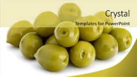 Presentation with white green - Audience pleasing theme consisting of oil oliva - green olives fruits isolated backdrop and a yellow colored foreground