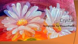  Presentation with daisy - Slide deck enhanced with oil-painting-daisy-flowers-hand background and a coral colored foreground