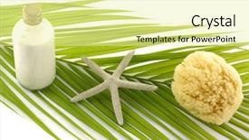  Presentation with bathroom - Theme having oil palm frond - green bathroom set for spa background and a blonde colored foreground