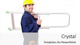  Presentation with hands holding be brave word - Colorful slide deck enhanced with oil plant - young worker holding a ladder backdrop and a white colored foreground