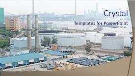  Presentation with oil platform - Presentation enhanced with oil platform - gas container and bridge background and a sky blue colored foreground