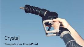  Presentation with fuel - Audience pleasing PPT theme consisting of oil price low - person holding fuel pump backdrop and a  colored foreground