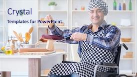  Presentation with electrical disabled vehicles - Presentation design consisting of oil recovery - disabled young husband frying background and a sky blue colored foreground