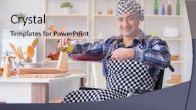  Presentation with frying - PPT theme having oil recovery - disabled young husband frying background and a  colored foreground