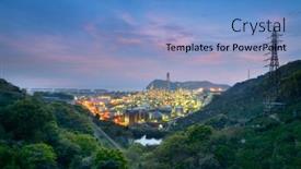  Presentation with illuminated - Presentation theme consisting of oil-refineries-illuminated-at-night background and a teal colored foreground