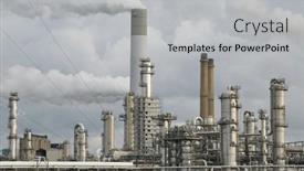  Presentation with plant structure - PPT theme consisting of oil-refinery-and-chemical-plant background and a light gray colored foreground