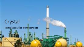  Presentation with refinery - Presentation consisting of oil refinery belching smoke background and a light blue colored foreground