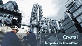  Presentation with oil refinery - Slides enhanced with oil refinery pipelines and engineers background and a ocean colored foreground