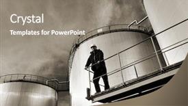  Presentation with oil platform - Presentation theme consisting of oil refinery tanks background and a gray colored foreground