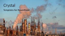  Presentation with emissions - Slide deck having oil refinery with smokestacks releasing background and a light blue colored foreground