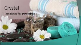  Presentation with vco oil - Colorful PPT layouts enhanced with oil spa towels on bamboo backdrop and a  colored foreground