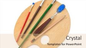  Presentation with flowers on white wooden - Amazing slides having oil spill water - wooden palette and paintbrush isolated backdrop and a lemonade colored foreground