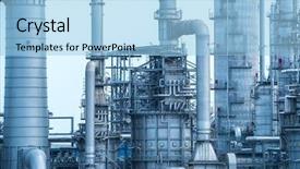  Presentation with tank - Presentation theme consisting of oil station - industrial landscape with chimneys tank background and a light blue colored foreground