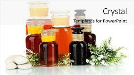  Presentation with bottles - Audience pleasing presentation theme consisting of oil stone - medicine bottles isolated on white backdrop and a  colored foreground