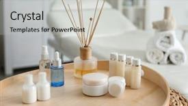  Presentation with spa salon - Colorful presentation theme enhanced with essential - tray with beautiful spa composition backdrop and a light gray colored foreground