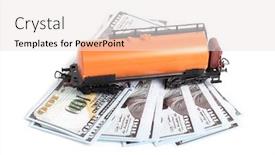  Presentation with tank - Colorful slide deck enhanced with oil-tank-and-paper-dollars backdrop and a sky blue colored foreground