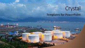  Presentation with storage tank - Audience pleasing PPT theme consisting of oil tank at night backdrop and a light blue colored foreground