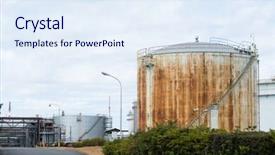  Presentation with tank - Presentation theme featuring oil tank in factory background and a sky blue colored foreground