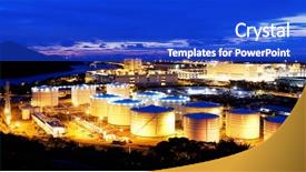  Presentation with electric plant - Presentation featuring oil tank in power station background and a cobalt blue colored foreground