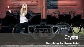  Presentation with bullet train - Audience pleasing presentation design consisting of oil tank truck - young woman standing near backdrop and a  colored foreground