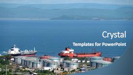  Presentation with petroleum oil - Beautiful presentation theme featuring oil tankers at russian petroleum backdrop and a teal colored foreground