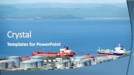  Presentation with port - Presentation theme enhanced with oil tankers at russian petroleum background and a teal colored foreground