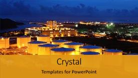  Presentation with oil tanks - Beautiful PPT theme featuring oil tanks at night backdrop and a gold colored foreground