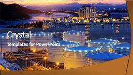  Presentation with hongkong - PPT theme with oil tanks at sunset hongkong background and a ocean colored foreground