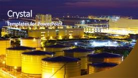  Presentation with oil tanks - Audience pleasing PPT layouts consisting of oil tanks for cargo service at night backdrop and a navy blue colored foreground