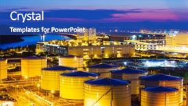  Presentation with oil tanks - Slide set having oil tanks plant during sunset background and a cobalt blue colored foreground