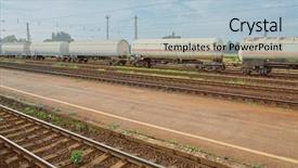  Presentation with train freight trains cargo - PPT theme featuring freight train passing background and a light blue colored foreground