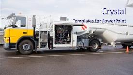  Presentation with airport runway - Theme consisting of fuel truck on wet runway background and a sky blue colored foreground