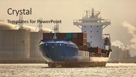  Presentation with naval ship - Slide set featuring industrial ship carrying containers background and a lemonade colored foreground