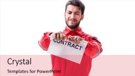  Presentation with brown sugar isolated on white - Colorful PPT theme enhanced with contract oil - man in coveralls with message backdrop and a  colored foreground