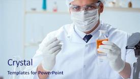  Presentation with lab - Slide deck featuring oil test - chemist mixing perfumes background and a sky blue colored foreground