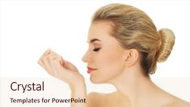  Presentation with wrist injuries - PPT layouts having oil test - young woman smelling perfume background and a lemonade colored foreground