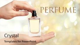  Presentation with perfume - Theme with oil use - woman holding perfume bottle background and a  colored foreground