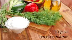  Presentation with fresh avocado - Audience pleasing slides consisting of served for salad on wood backdrop and a  colored foreground
