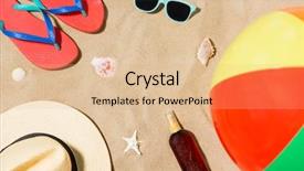  Presentation with beach ball - Cool new PPT theme with oil with seashells on sand backdrop and a coral colored foreground